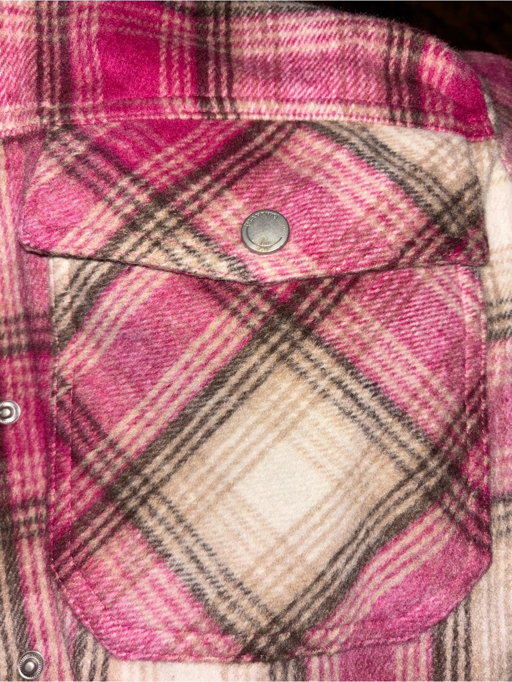 New! BLANK NYC Woodstock Pink Plaid Fringe Detail Shacket Sz Small - Picture 12 of 14